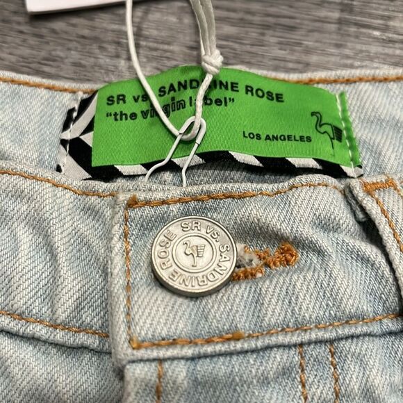 Free People NWT Sandrine Rose distressed light wash denim shorts neon zipper 26 - Picture 2 of 9